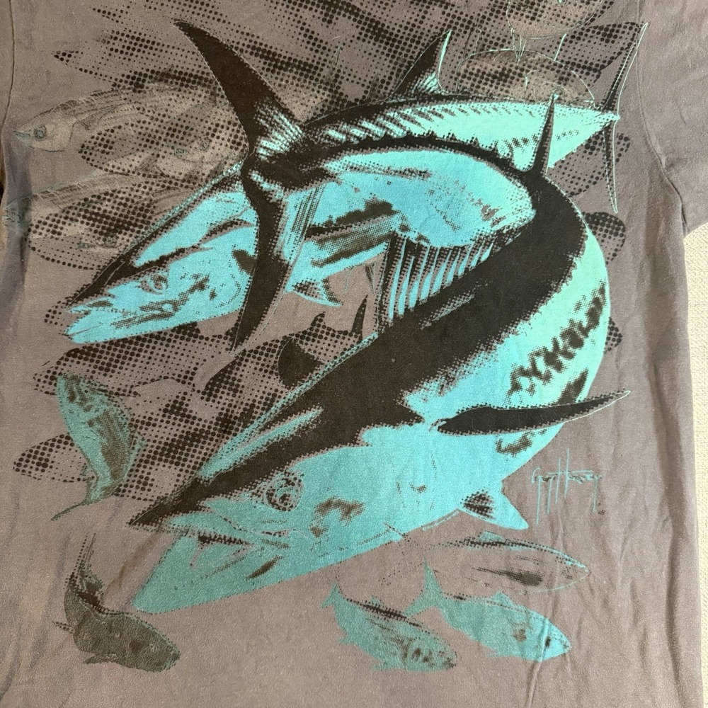 Guy Harvey Yellowfin Tuna Fishing T Shirt Mens Medium Gray Offshore Graphic Tee